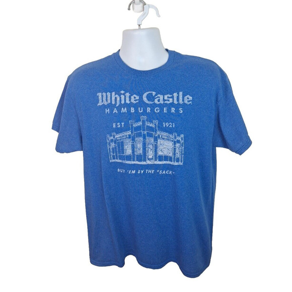 Official White Castle Hamburgers By The Sack Fast Food Blue Tshirt Size L - Picture 1 of 4